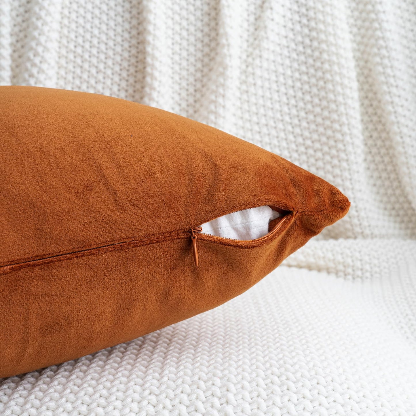 HWY 50 Burnt Orange Velvet Throw Pillow Covers 18x18 Inch, Pack of 2 Soft Cozy Solid Decorative Luxury Fall Cushion Cases for Couch Sofa Bed Living Room Bedroom