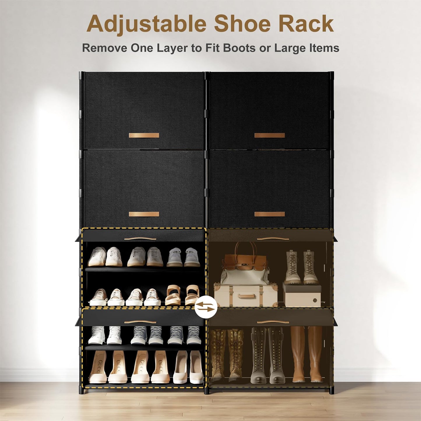 Gasvadivum Shoe Storage Cabinet with Door, 54 Pairs Shoe Rack 2 by 9 Tier Space Saving Plastic Shoe Organizer with Cover for Closet, Hallway, Living Room, Bedroom, Garage,Black