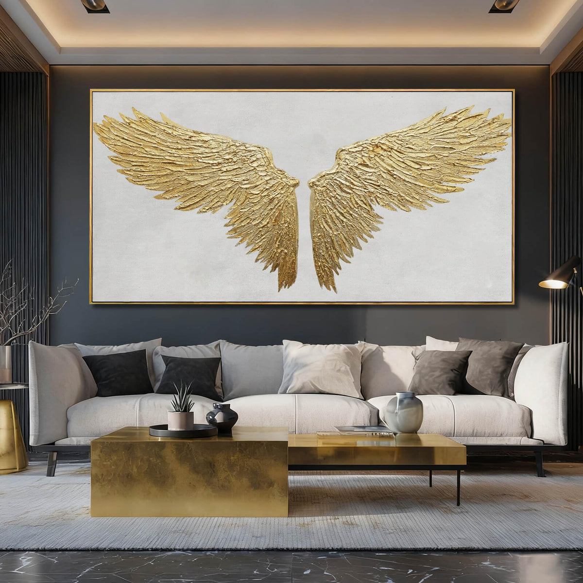 Large Framed Wall Art Gold Abstract Wall Decor Textured Art Painting Modern Artwork for Living Room Bedroom Home Decorations 29"x 58" White Art