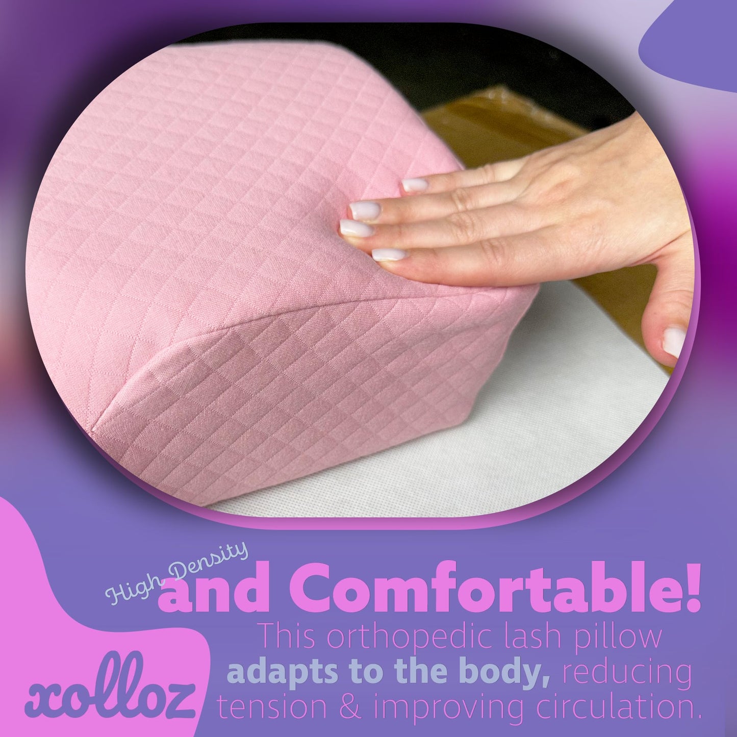 Lash Pillow for Eyelash Extensions - Curved Memory Foam Bed Pillow, Ergonomic Head Rest with Neck Support, Side Pockets for Tools, Fits Lash Beds for Tech – Pink