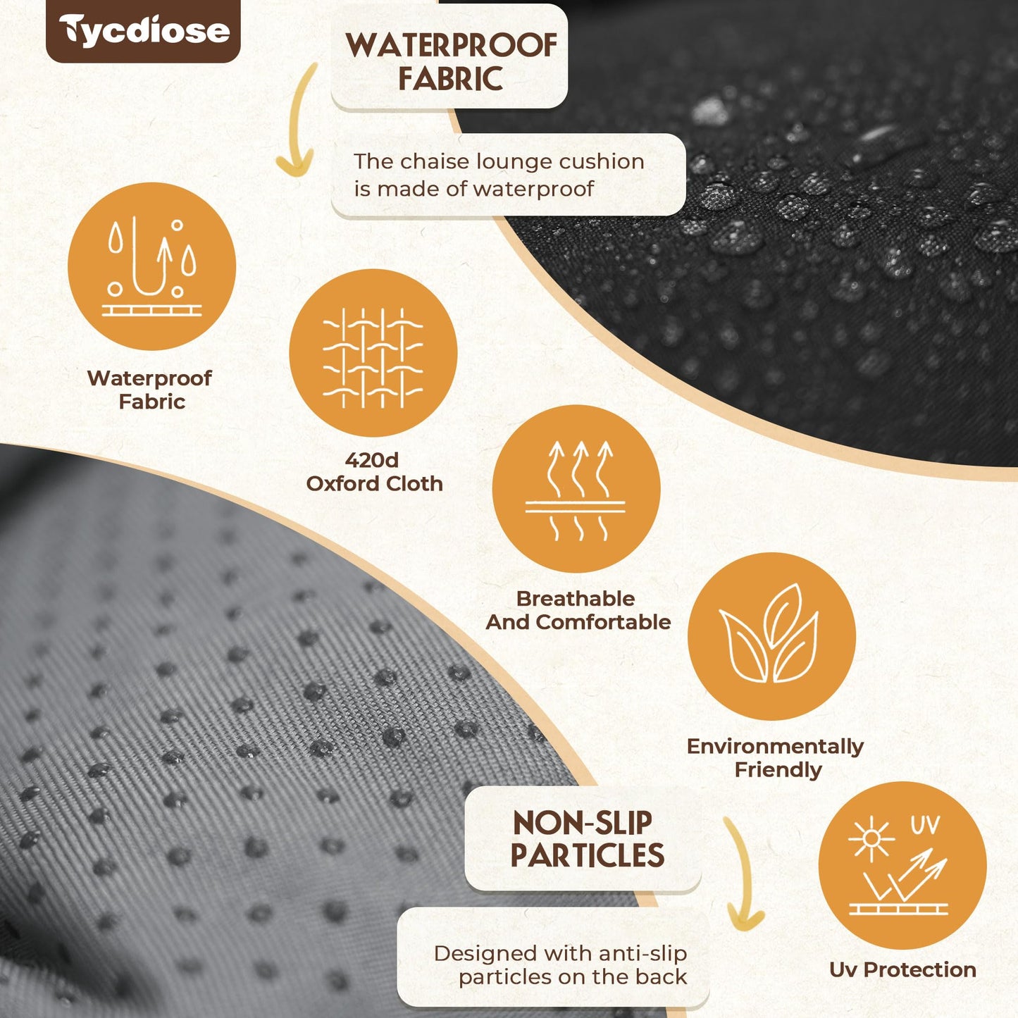 Tycdiose Outdoor Chaise Lounge Chair Cushion Replacement 74.4 x 22 x 4.7 Inches Memory Foam Waterproof Lounge Chair Cushions for Outdoor Furniture with Ties, Thickened Lounge Chair Cushions, Black