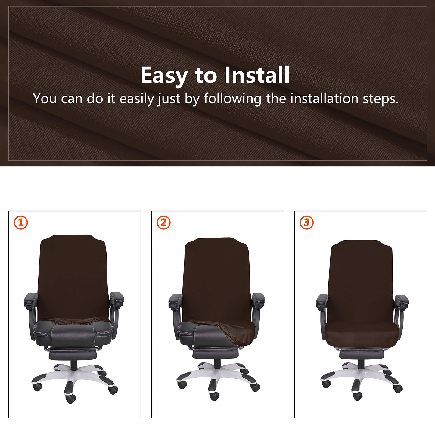 SARAFLORA Office Chair Covers- Medium, Brown- Removable Computer Chair Covers for Office Chair with Zipper for Universal Rotating Chair Desk Chair Cover Chair Seat Washable Protector for Pets