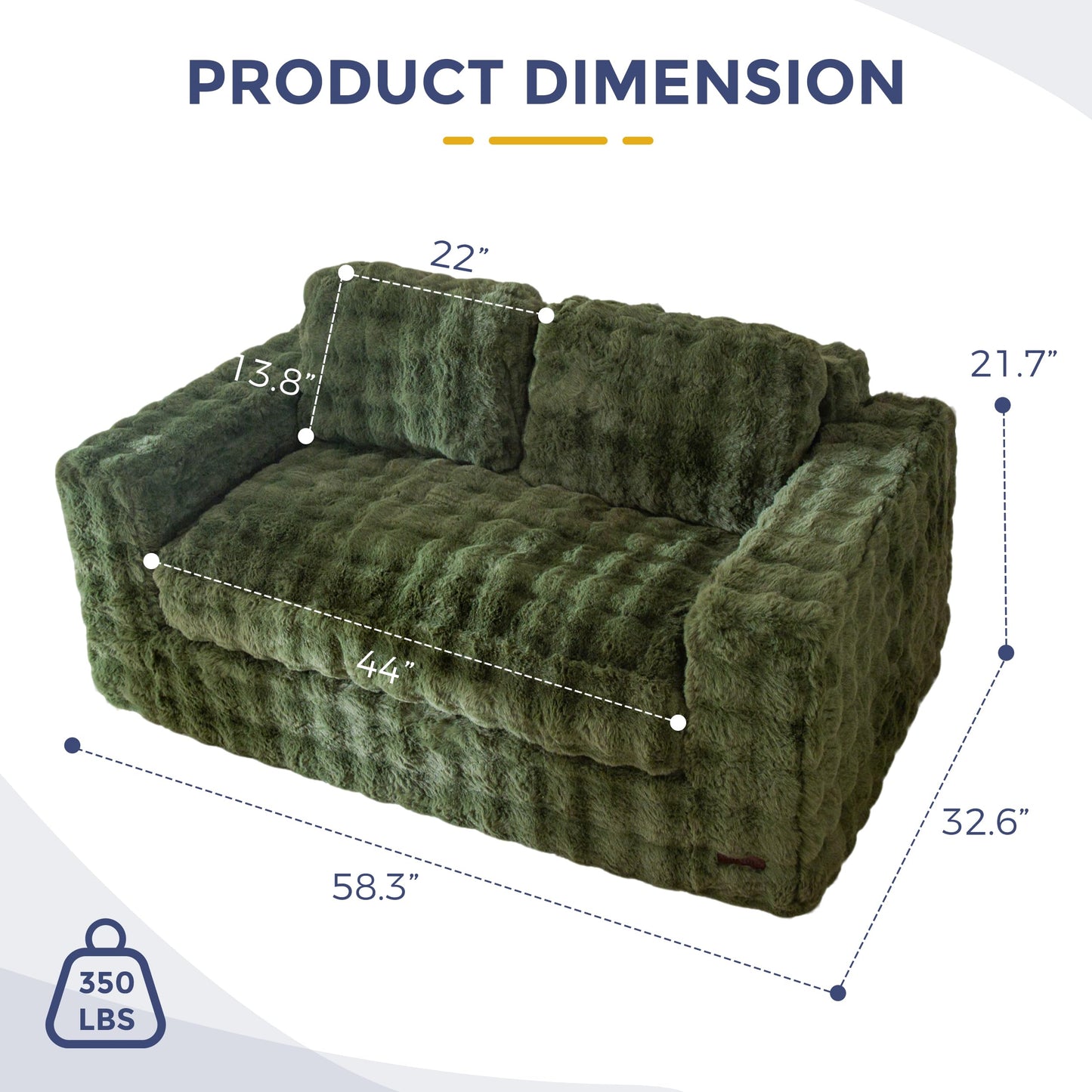 MAXYOYO Loveseat Sofa for Living Room, Small Sofa Couch Tufted Boneless Couch, Comfy Bean Bag Chair for Small Space Bedroom Apartment, No Assembly Needed, Green
