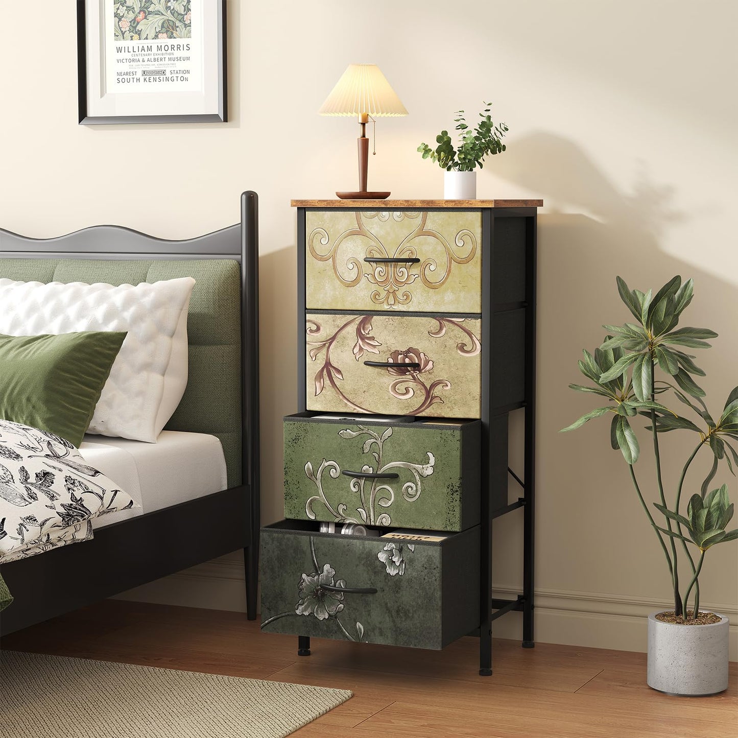 Sweetcrispy 4 Drawer Fabric Dresser Storage Tower Nightstand Chest