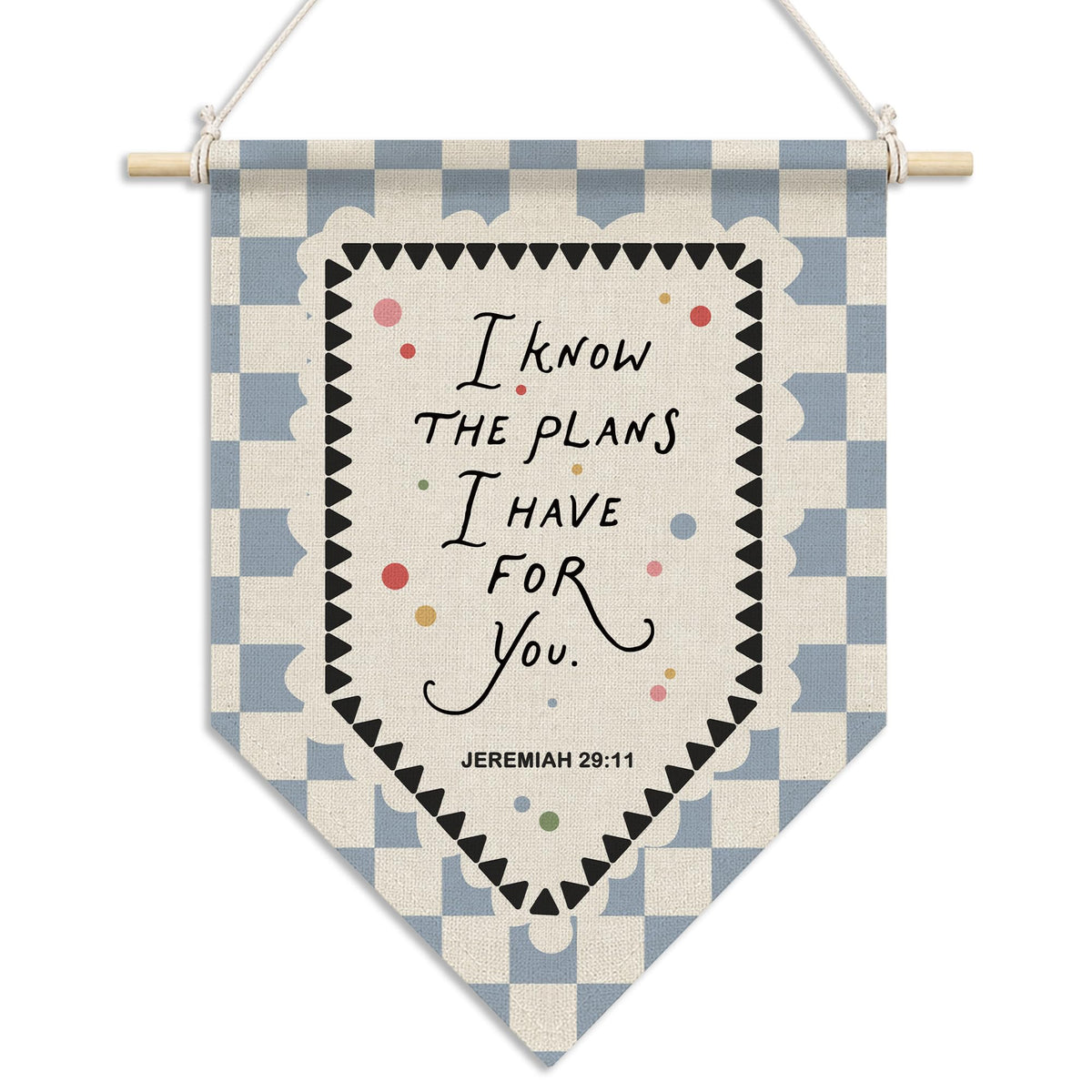 RUKUPA Christian Wall Art Decor, Bible Verse Hanging Pennant Flag, for I Know the Plans I Have for You Religious Checkered Wall Art Poster Hanger for Home Bedroom Kids Nursery Room Decor, 11x15 Inch