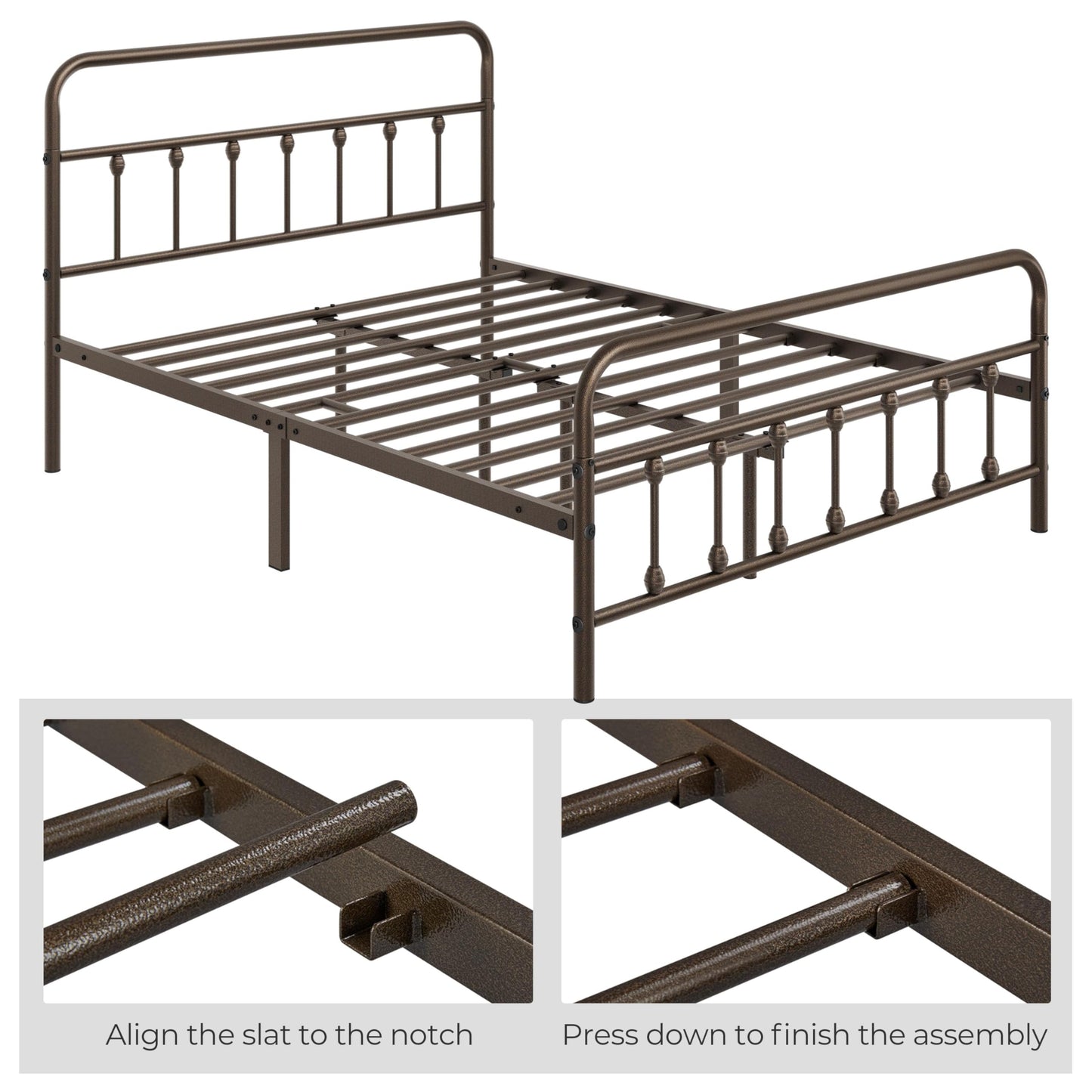 Yaheetech Classic Metal Platform Bed Frame Mattress Foundation with Victorian Style Iron-Art Headboard/Footboard/Under Bed Storage/No Box Spring Needed/Queen Size Bronze