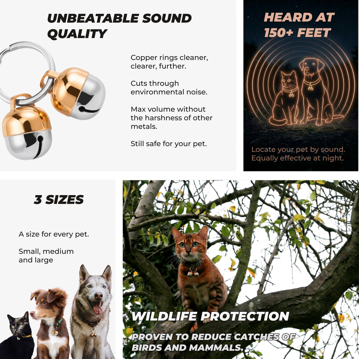 Beau's Bells 2 Extra Loud Cat & Dog Bells | Pet Tracker | Save Birds & Wildlife | Luxury Handmade Copper (Large)