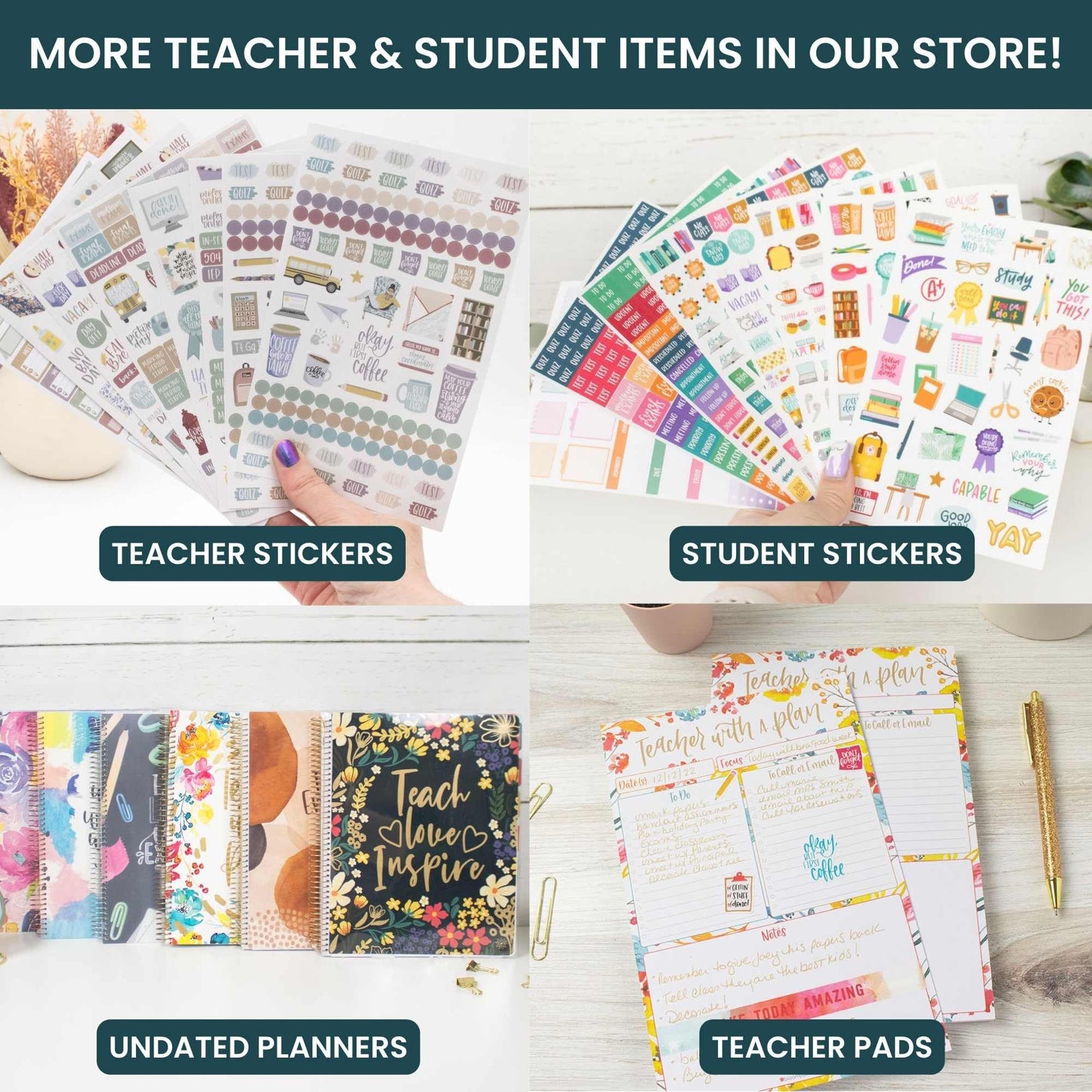 bloom daily planners New Undated Academic Year Teacher Planner & Calendar with Frosted Protective Cover - 7 Period Lesson Plan Organizer Book (9" x 11") - Teach Them Love Them