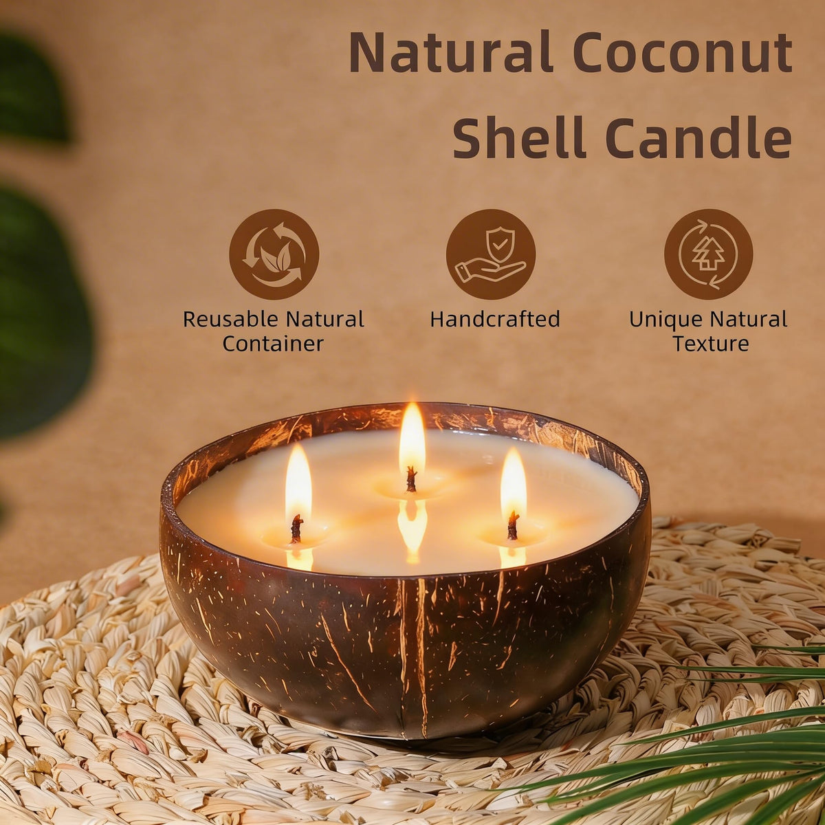 Viyffo Creamy Coconut Scented Candle, Large 18oz 3 Wick Non Toxic Soy Candles, Natural Coconut Shell Candle for Home, Soft & Creamy Aromatherapy for Relaxation & Spring Décor, Gift for Women & Men