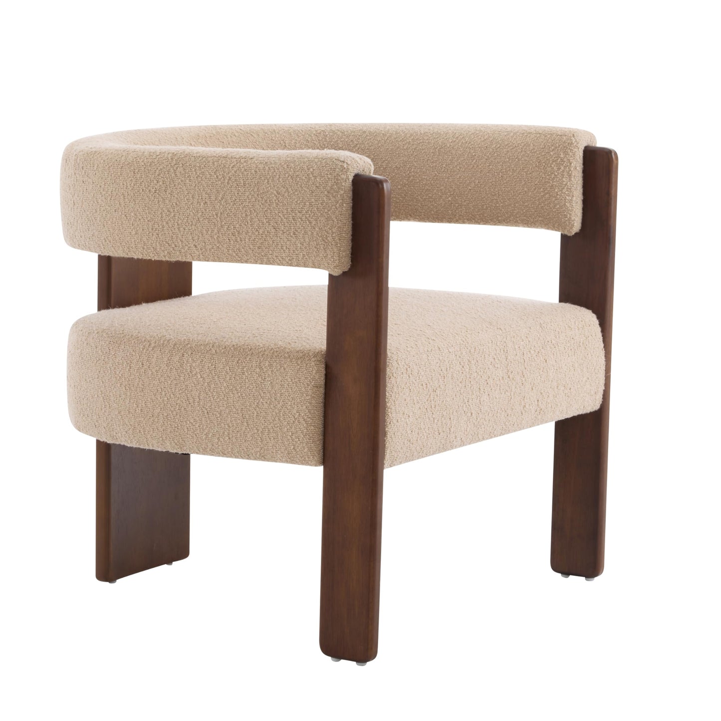 Christopher Knight Home Nettie Set of 2 Modern Accent Chair for Living Room, Boucle Single Lounge Sofa Chair with Wood Frame, Comfy Reading Chair, Lounge Armchair with Cushion, Light Camel + Walnut