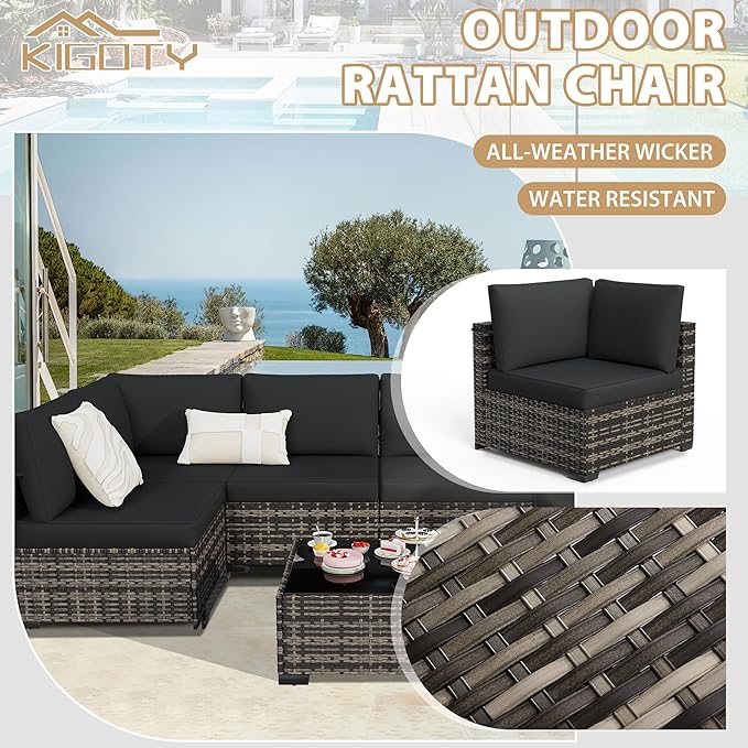 KIGOTY 7-Piece Patio Furniture Set, All-Weather PE Rattan Outdoor Sectional Sofa