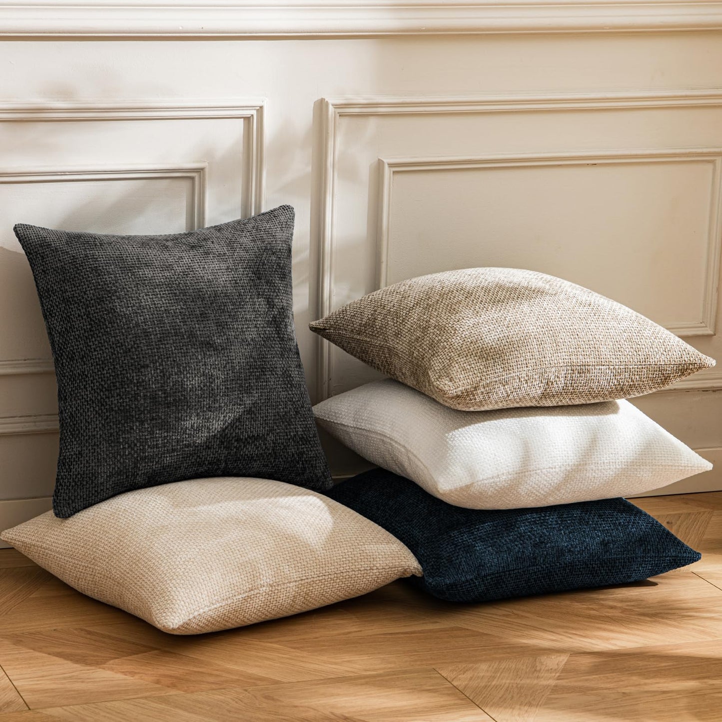 a moment Black Chenille Throw Pillow Covers 18x18 Inch Pack of 2 Modern Decorative Throw Pillow Covers Farmhouse Cross Covers Home Decor for Sofa Bedroom Living Room