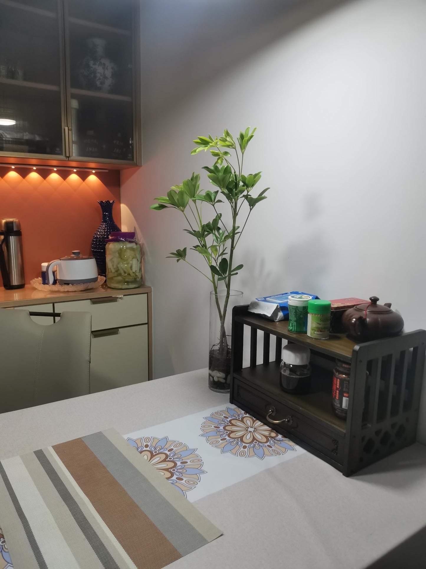 Altar Table with Drawer,Puja Table for Home,Perfect Used for Meditation, Prayers, Divination, Witchcraft, Bamboo Furniture for Displaying Jars, Plants and Books (Walnut Color, 16.5x9.8x11 in)