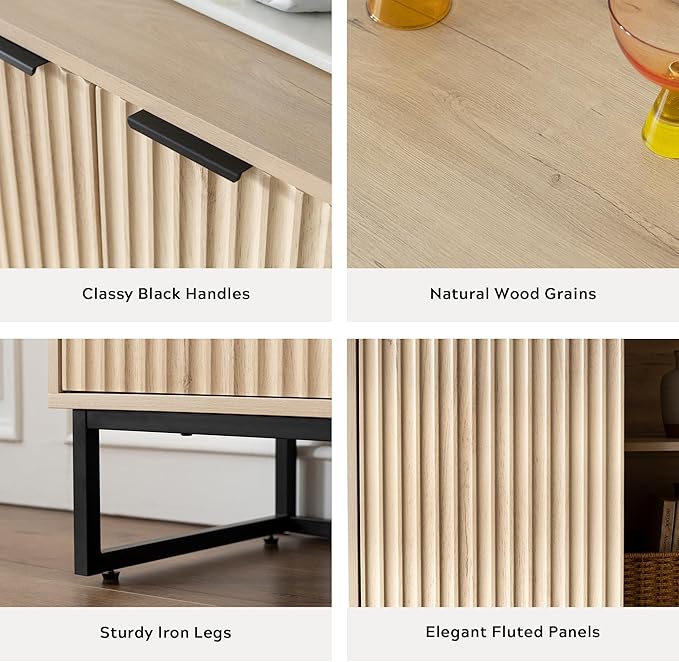 EYYTHUNG Fluted Storage Cabinet Set of 2, Sideboard Buffet Cabinet Modern