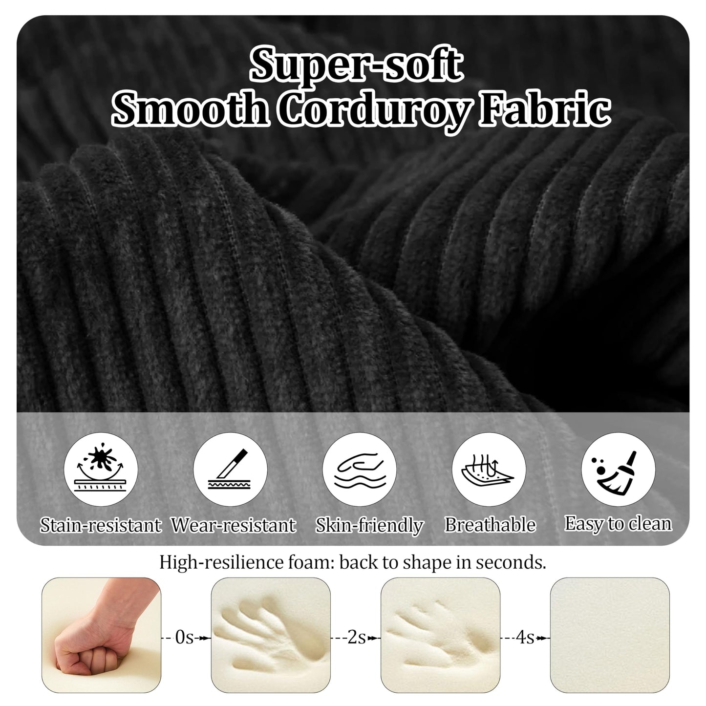 31.5'' Convertible Compressed Corduroy Folding Cloud Sofa Bed, Modern Boneless Pull Out Sleeper Sofa Couch in a Box, 3 in 1 Portable Lazy Floor Lounge Chair, No Assembly Needed, Black, Pillow, Single