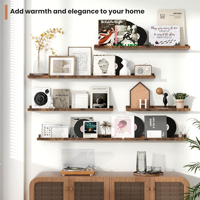 Fun Memories Picture Ledge Shelves Set of 2, 48 Inch Rustic Wall Mounted