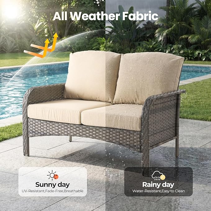Weaxty 7 Pieces Patio Furniture Set, Wicker Outdoor Swivel Rocking Chairs
