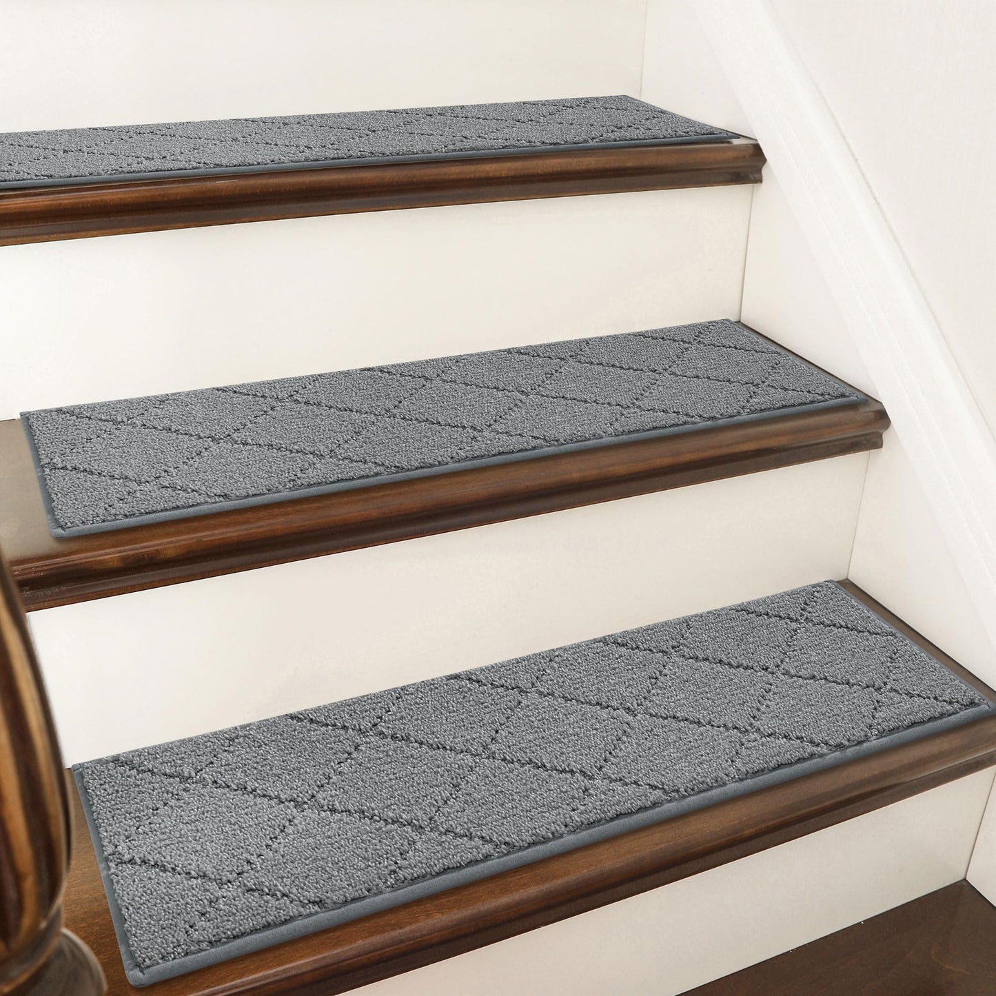 COSY HOMEER Stair Treads for Wooden Steps 9"x28" Washable Indoor Carpet Stair Treads Non Slip Soft Polyester Stair Carpet Tread Reusable Stair Runner Rugs for Kids, Elders,Pets,Medium Grey,4pcs
