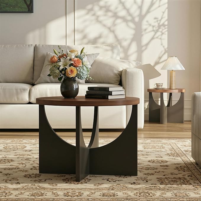 LIKIMIO Nesting Coffee Tables Set of 2, 23.6" Small Round Side Tables