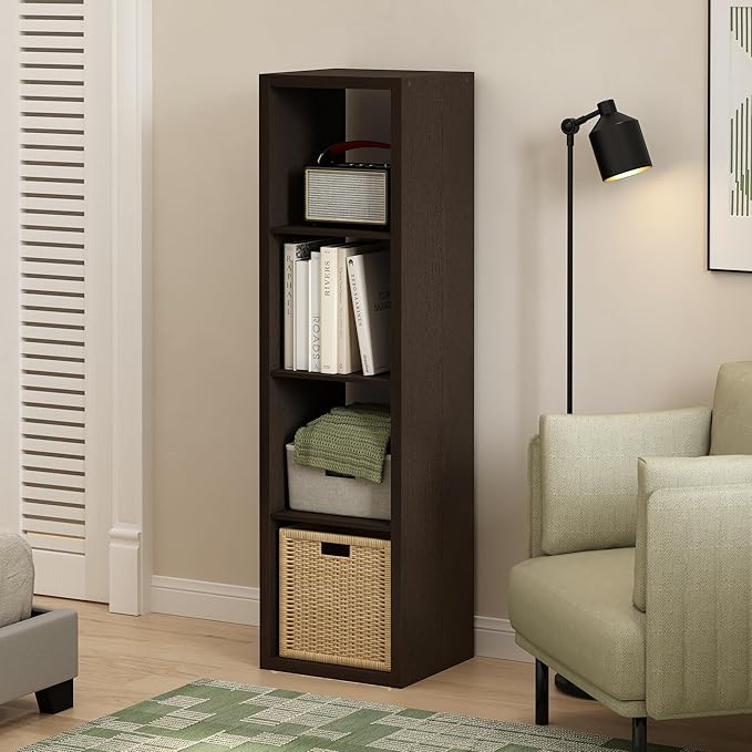 Furinno CUBICLE Book Shelf, Vertical 4-Cube Bookshelf, Extra Thick Horizontally