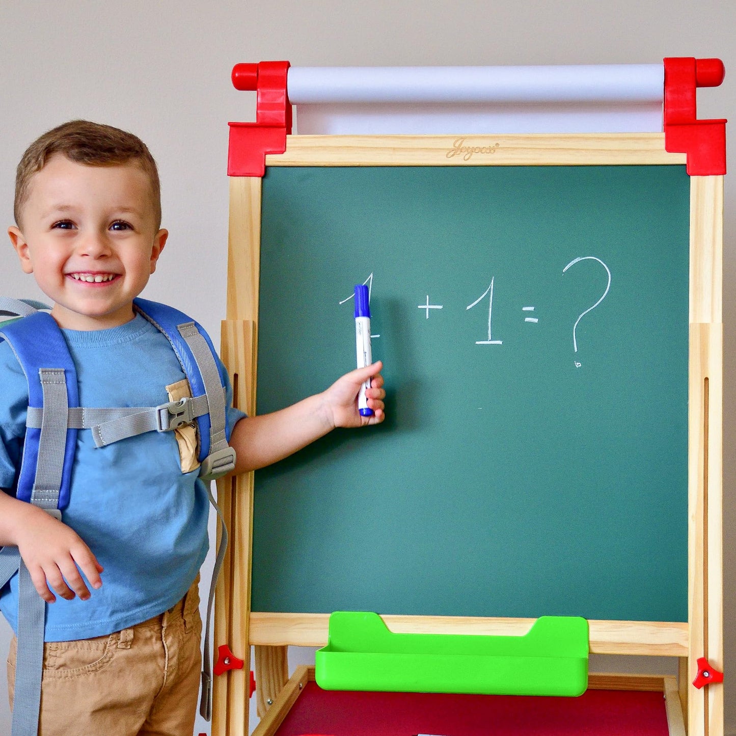 JOYOOSS Easel for Kids - Adjustable Wooden Art Easel with Paper Roll,Magnetic Double Sided Dry Erase Board,Outdoor Easel for Toddlers,Green