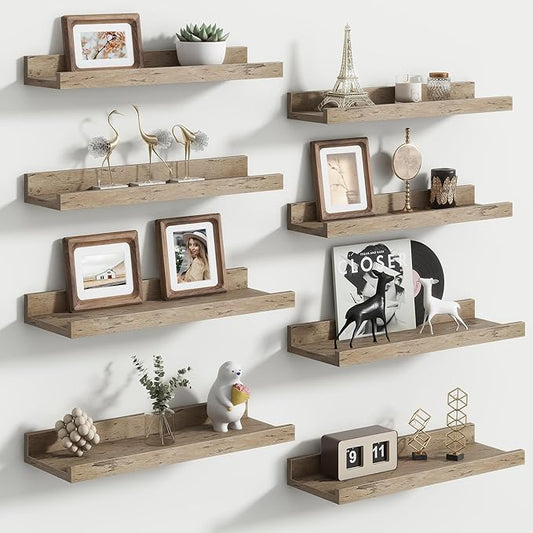 Floating Picture Ledge Shelves for Wall Set of 8, 16 Inch Wall Shelves