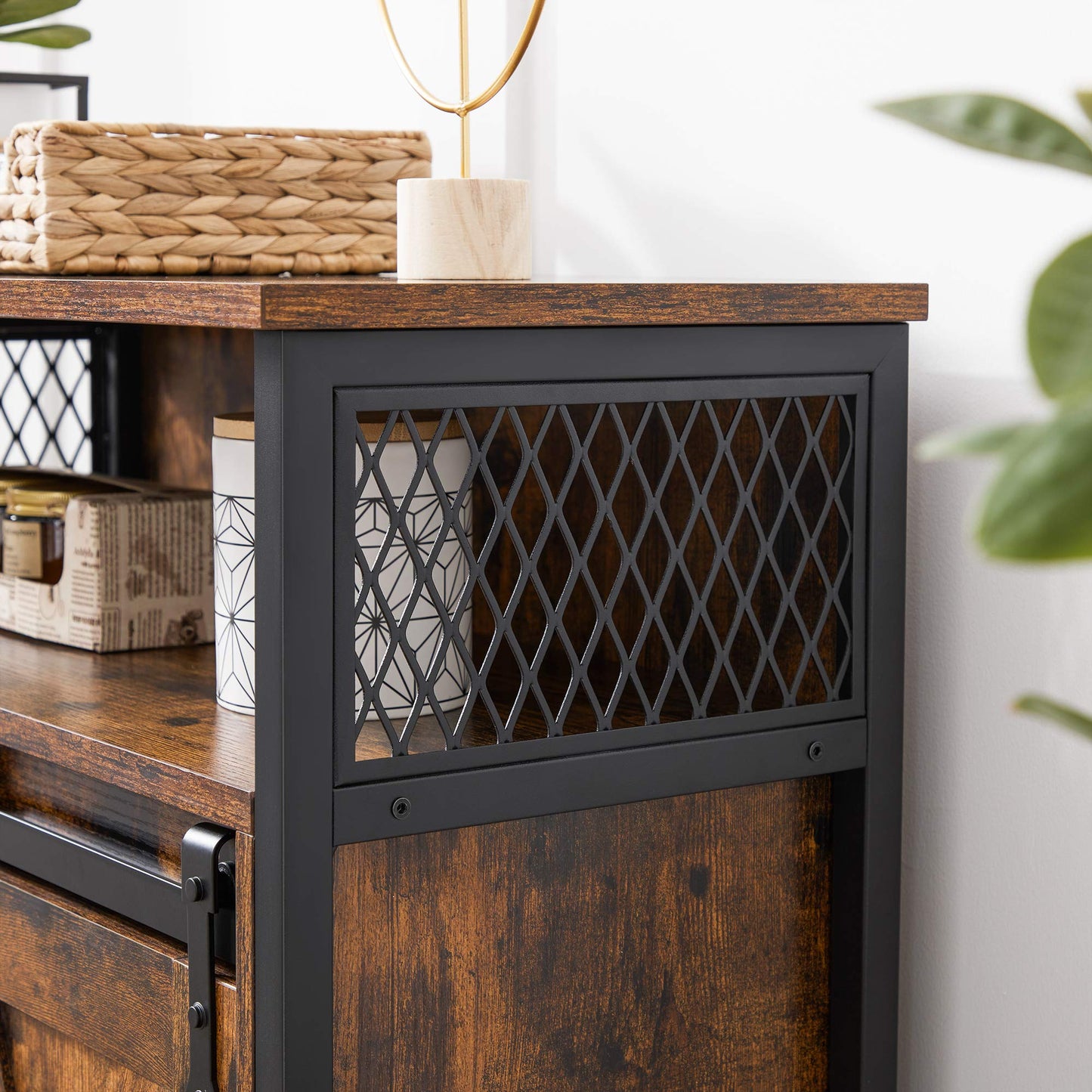 VASAGLE Buffet Cabinet, Coffee Bar Storage Cabinet, Sideboard with 1 Sliding Barn Door, Adjustable Shelves, 11.8 x 27.6 x 31.5 Inches, for Living Room, Rustic Brown and Ink Black ULSC089B01