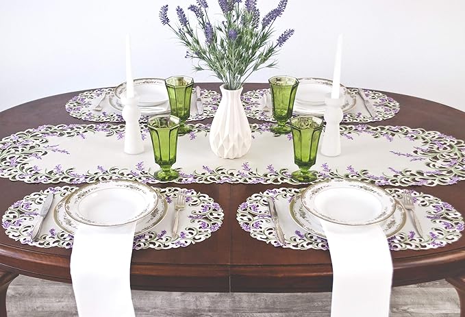 Embroidered Purple Embroidered Lavender Lilac Table Runner, Dresser Scarf