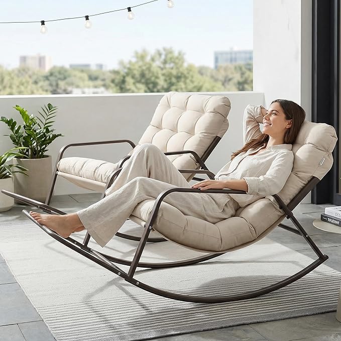 RADIATA 2pcs Rocking Lounge Chair, Indoor Outdoor Reclining Lounger