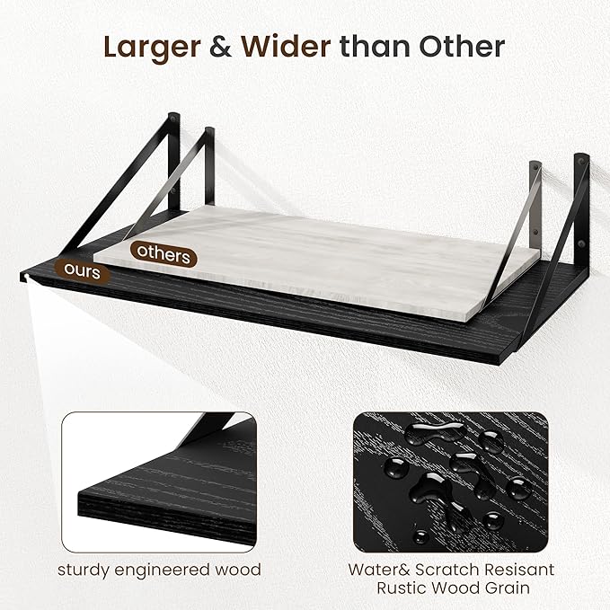 Fun Memories Floating Shelves for Wall, 12 Inch Deep Floating Shelves Set of 2