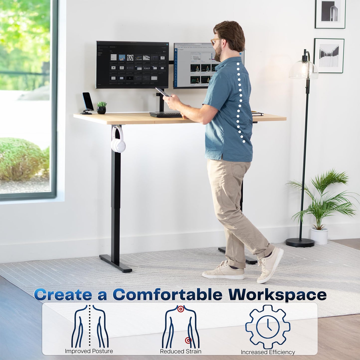 VIVO Electric 60 x 30 in Standing Desk, Memory Height Adjustment, 1B Series, Holds 220 lbs, Light Wood Top Black Frame, DESK-KIT-1B6C-30