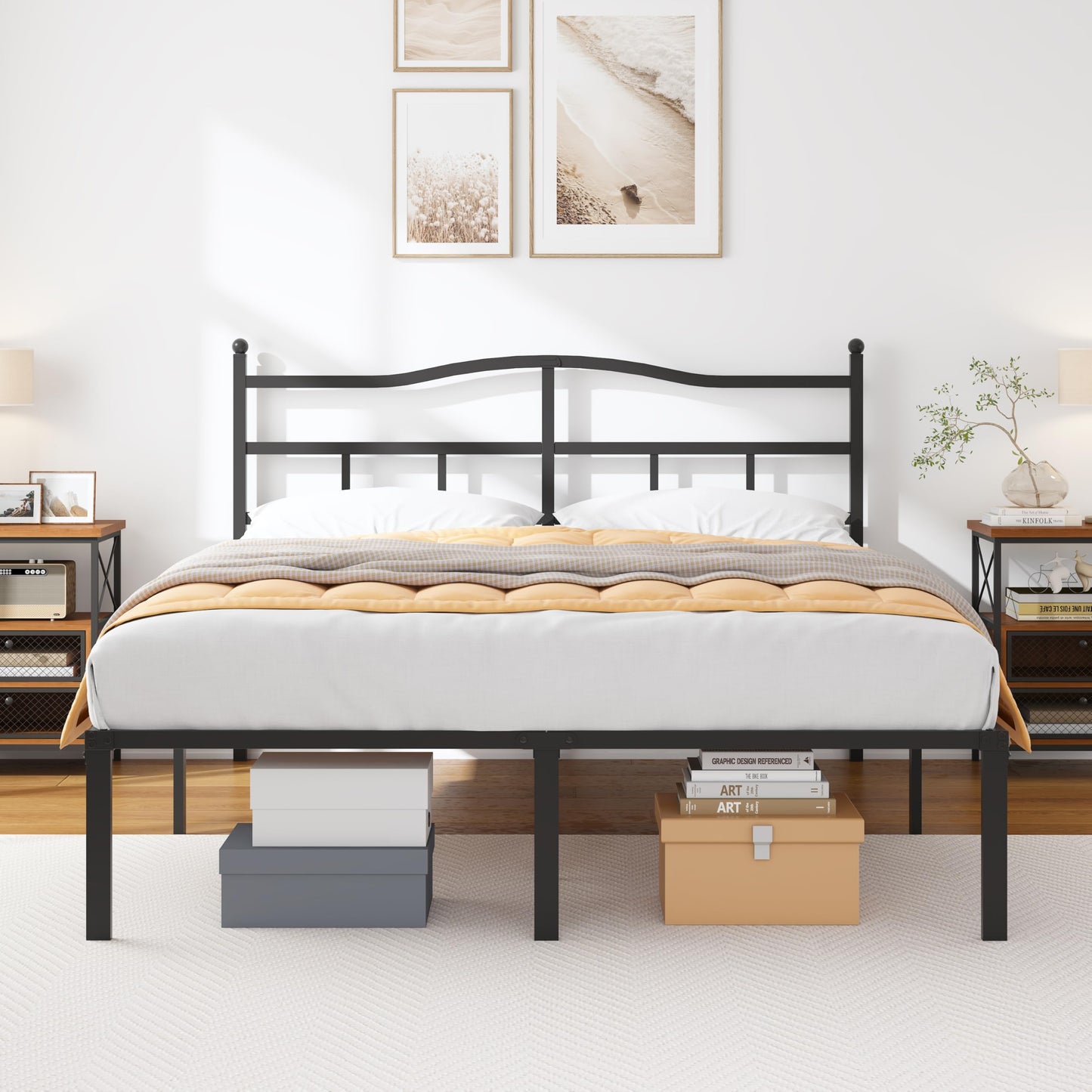 OSASET 14 inch King Bed Frame -Platform Bed Frame with Headbroad Metal Bed Frame No Box Spring Noise Free Easy Assembly