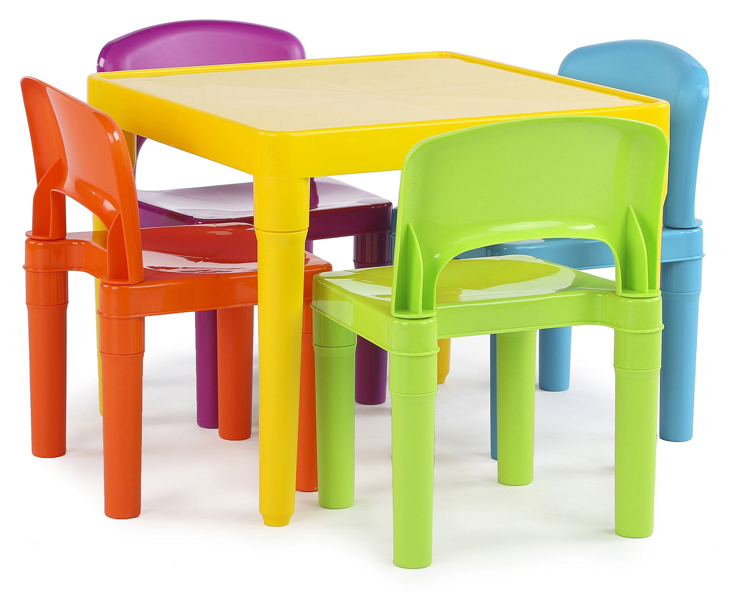 Humble Crew Kids Plastic Table and Chair Set, Toddler Activity Table with 4 Chairs, Lightweight Easy-Clean Kids Desk for Play, Snacks & Crafts, Indoor Outdoor Playroom Furniture, Yellow/Vibrant
