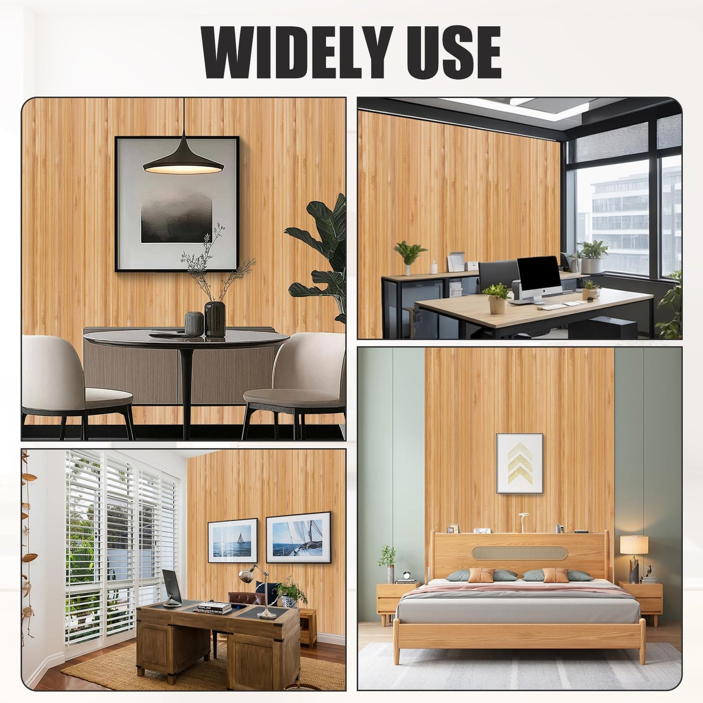 FONUNO Bamboo Wall Panel for Interior Decoration Bamboo Pole Wrap Roll Natural Wainscoting Paneling Decorative Wall Slat Covering for Living Room, Bedroom, Office (16 Inch x 96 Inch, Carbonized)