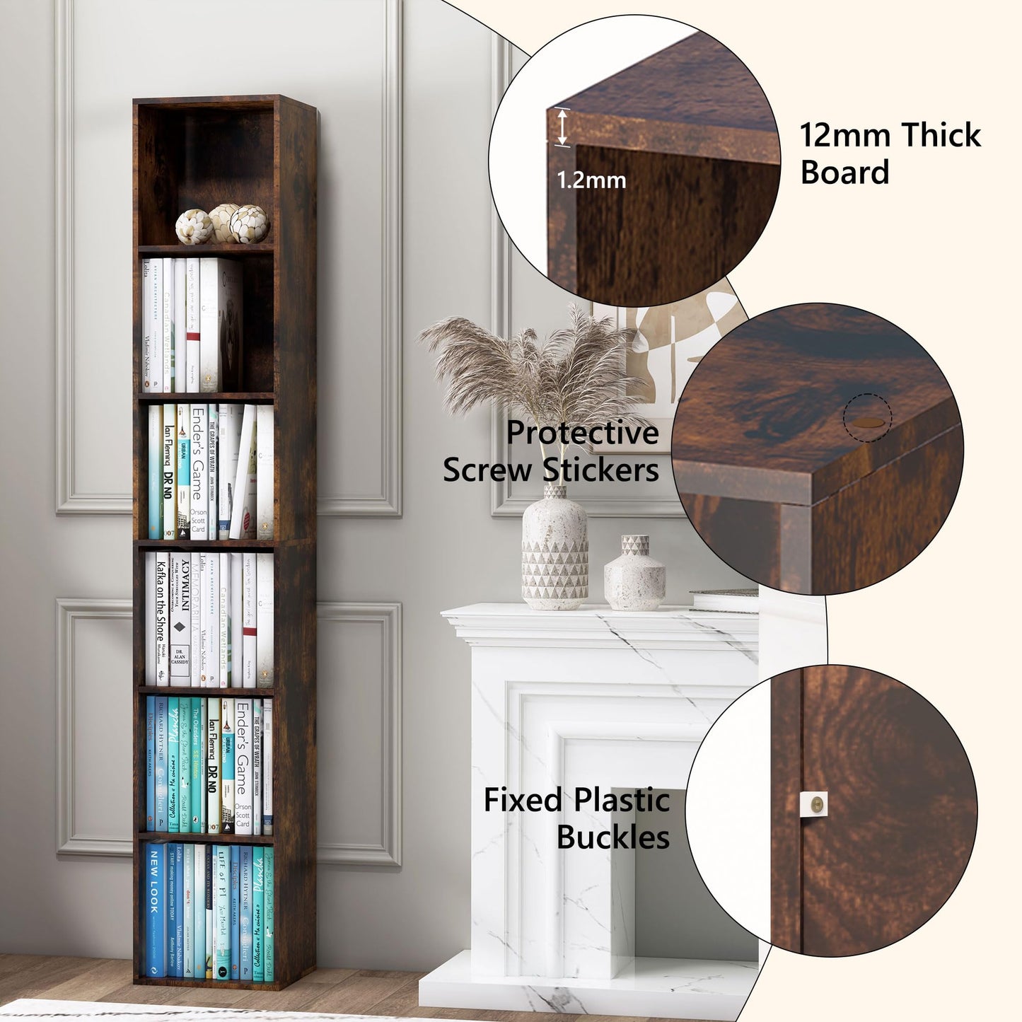 NewBeth Cube Storage Organizer, 6 Cube Retro Bookshelf, Freestanding 6 Tier Open Shelf, Rustic Brown Retro Shelves for Home Office, Bedroom, Living Room, Study