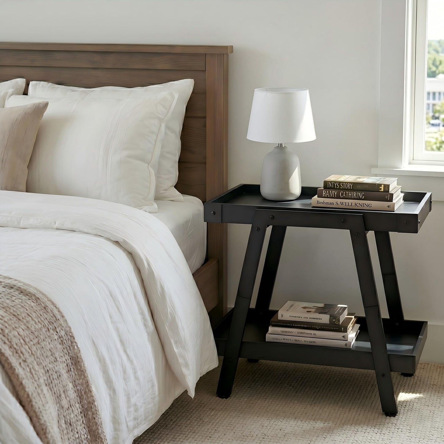 IPARTS EXPERT Farmhouse Side Table, 2-Tier Industrial End Table Black