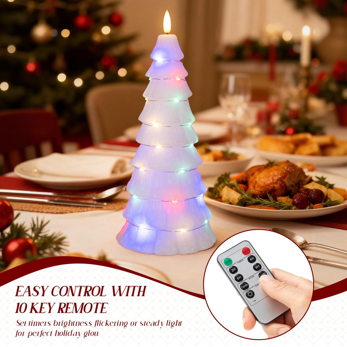 AFINETH Christmas Tree Candles with Remote, Christmas Flameless Candles with Embedded Star String Fairy Lights, Real Wax Battery Operated Candles, Xmas Flameless Candles for Mantel Decor