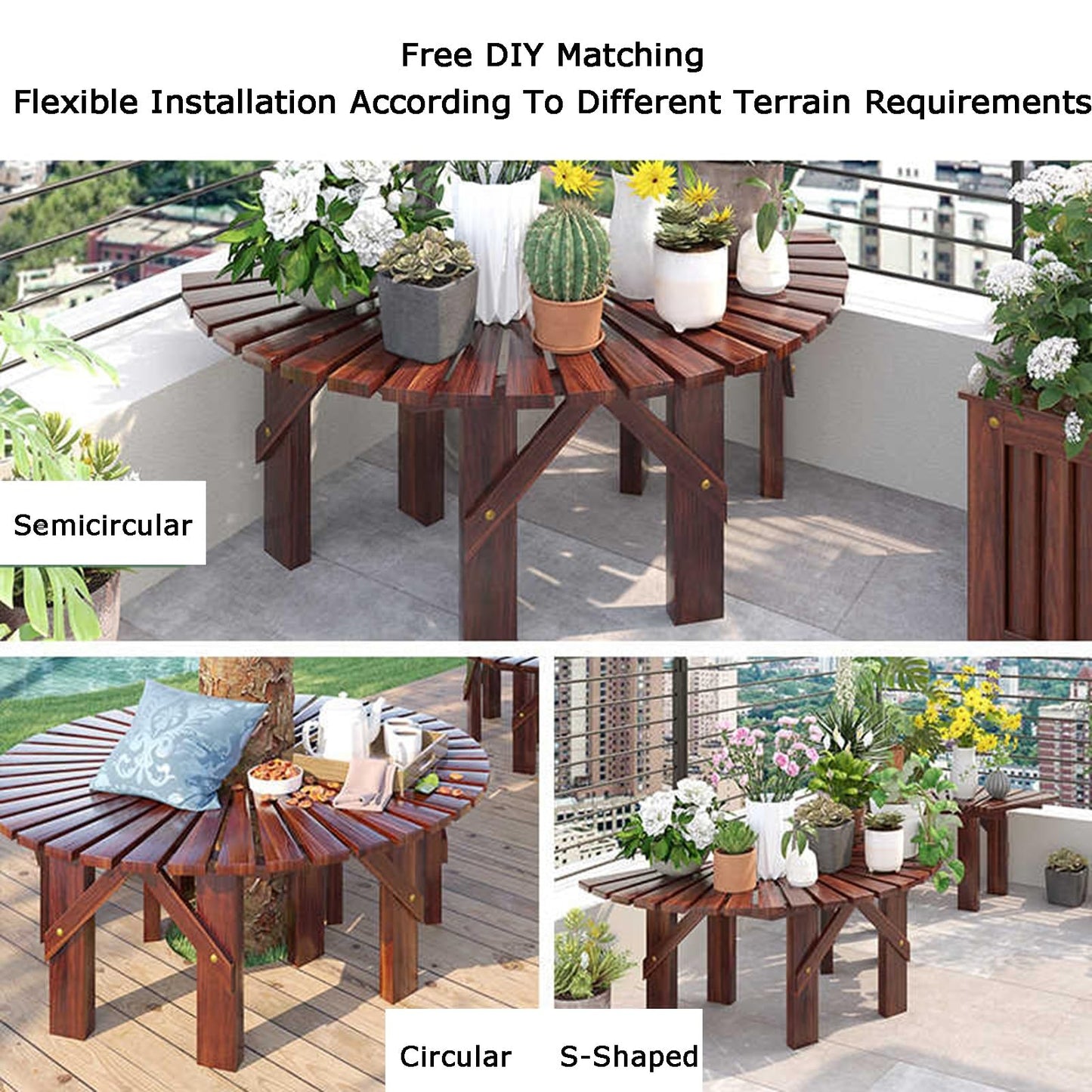 Curved Fan-Shaped Wooden Tree Bench, Durable Outdoor Seating for Poolside, Yard, Lawn & Balcony - High Load-Bearing Capacity, Perfect for Courtyards & Gardens