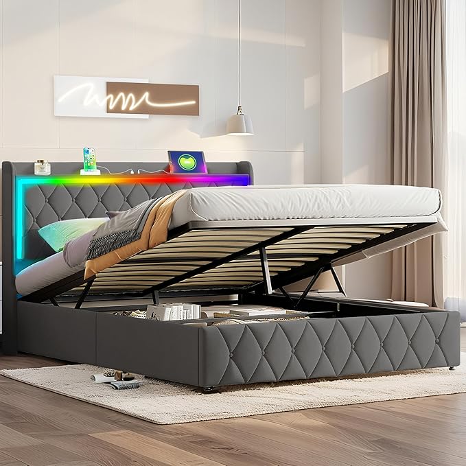 Modern Multi-Color LED Light Queen Bed Frame