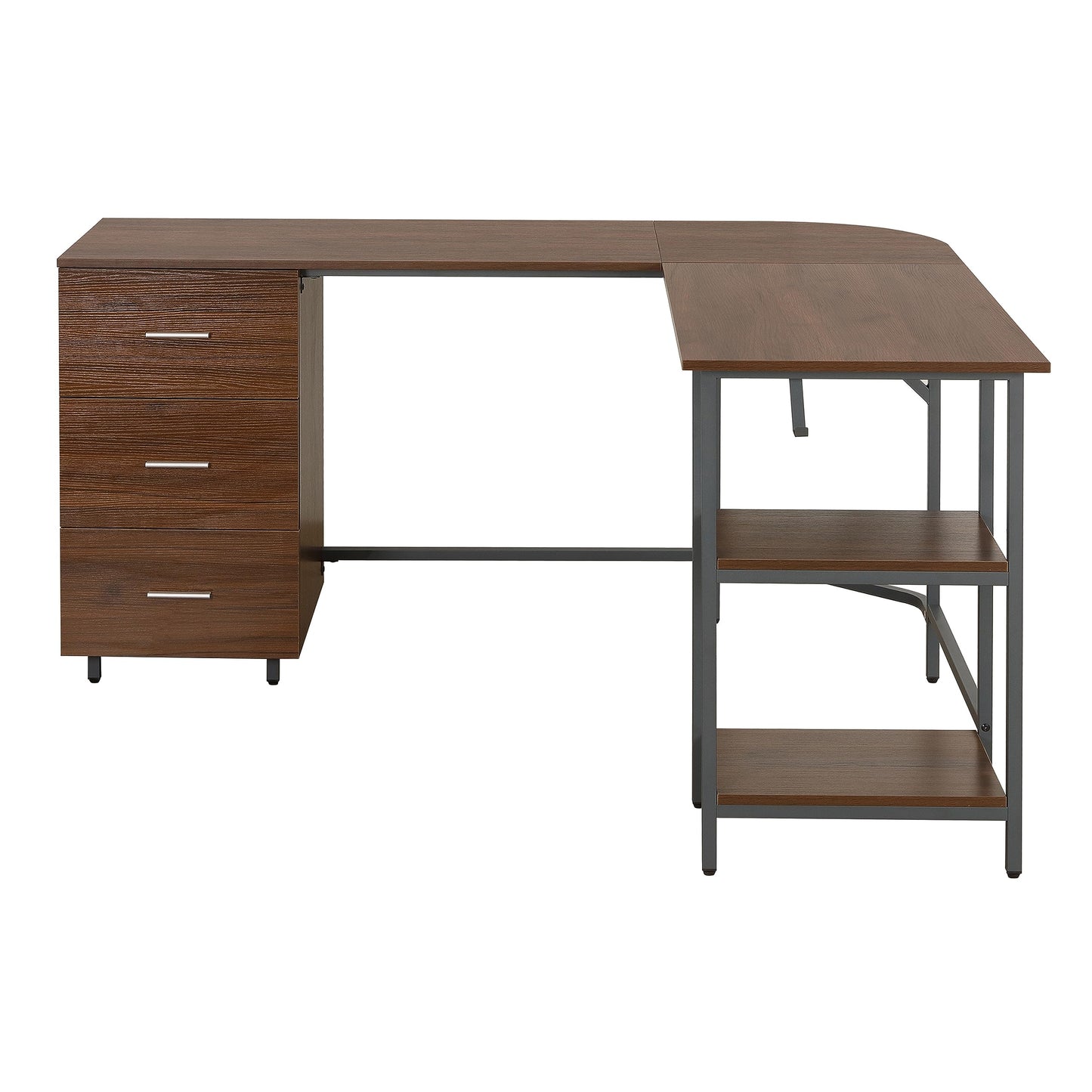 Techni Mobili L Shaped Desk - Two-Toned Computer Desk with Drawers & Storage Shelves - Simple Modern Furniture & Home Office Space Corner Table for Work & Writing