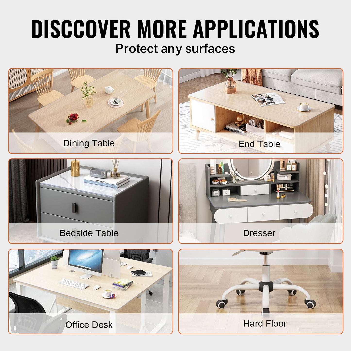 VEVOR Plastic Table Cover, 36 x 54 Inch 1.5 mm Thick Clear Table Protector, Rectangle PVC Desk Mat, Waterproof & Easy Cleaning Desk Pad Tablecloth, for Office, Dresser, Dining Room, Night Stand