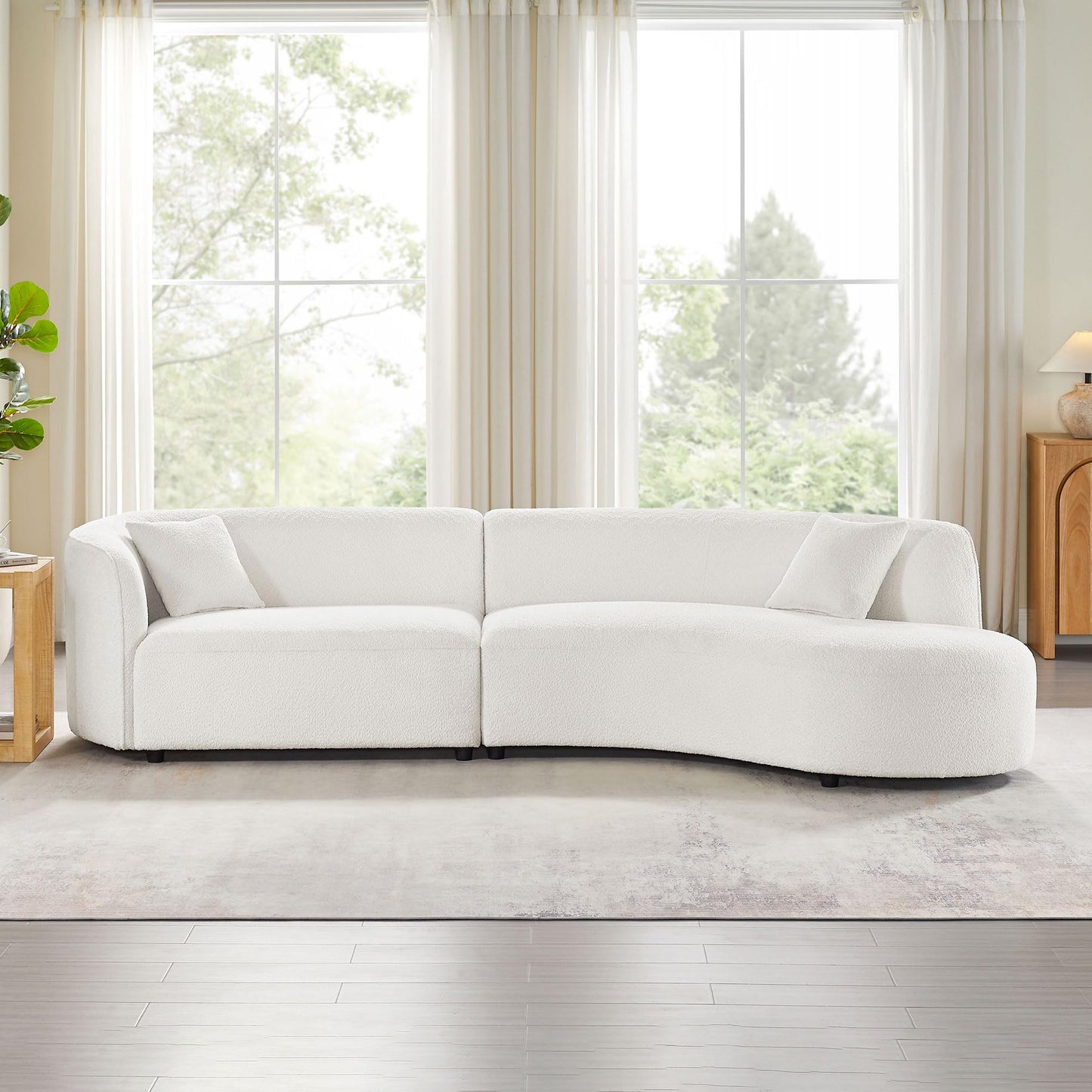 BBTJOINT Curved Sectional Chaise Sofa,Modern Minimalist Style, White Sherpa Fabric Upholstery,127'' Deep Seat Loveseat, Living Room Couch with Throw Pillows (Right Chaise Facing)
