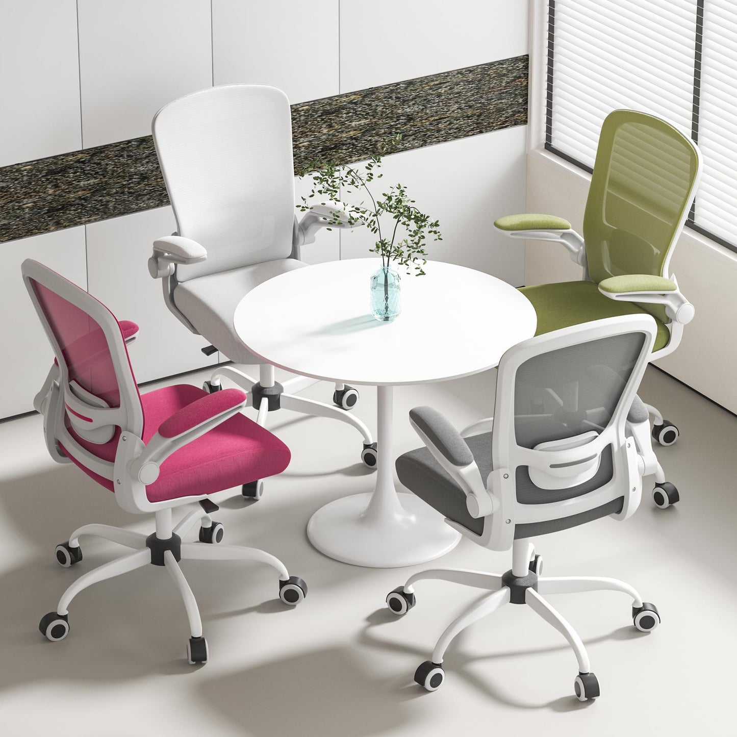 Mimoglad Ergonomic High Back Mesh Office Chair, Adjustable Lumbar Support, Thickened Seat Cushion (Modern, Barbie Pink)