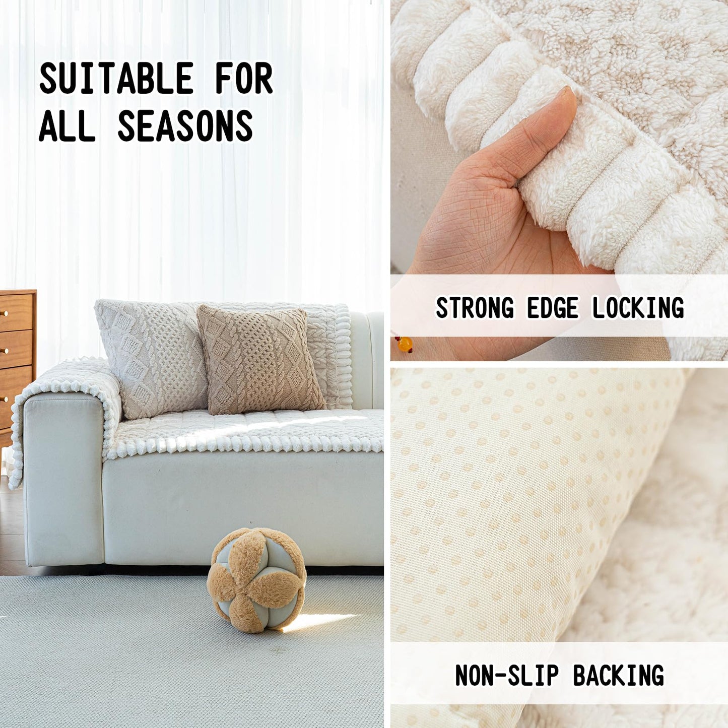 MDSASFD Sofa Pad, Plush Couch Cover Washable for Pet, Non-Slip Warm Couchs Cover, Funny Fuzzy Pet Couch Covers for Sofa, Sofa Slipcovers Furniture Covers for L Shaped(Beige White 27.5"x 82.7")