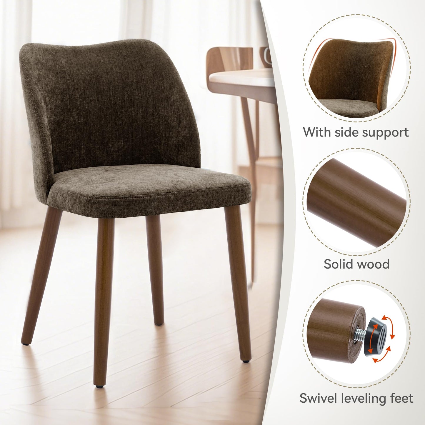 MINPINSER Dining Chairs Set of 2, Comfortable Dining Room Chairs, Modern Kitchen Chairs with Thick Cushions, Leveling Feet and Side Wing Support, Solid Wood Legs, Armless Dining Side Chairs