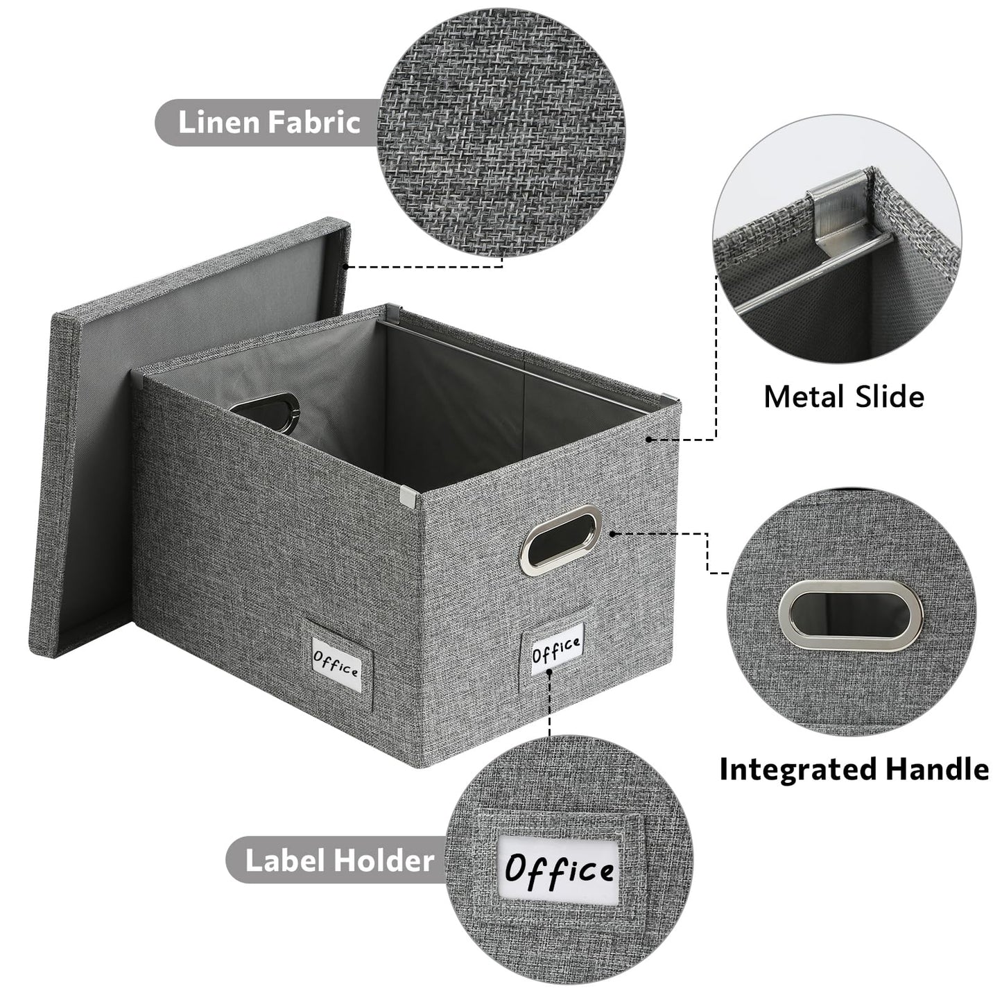 DYWMM File Organizer Collapsible Storage Box for Office File Box with Lids Document Organizer for Office and Home Easy Slide Durable Hanging File Box (Gray)