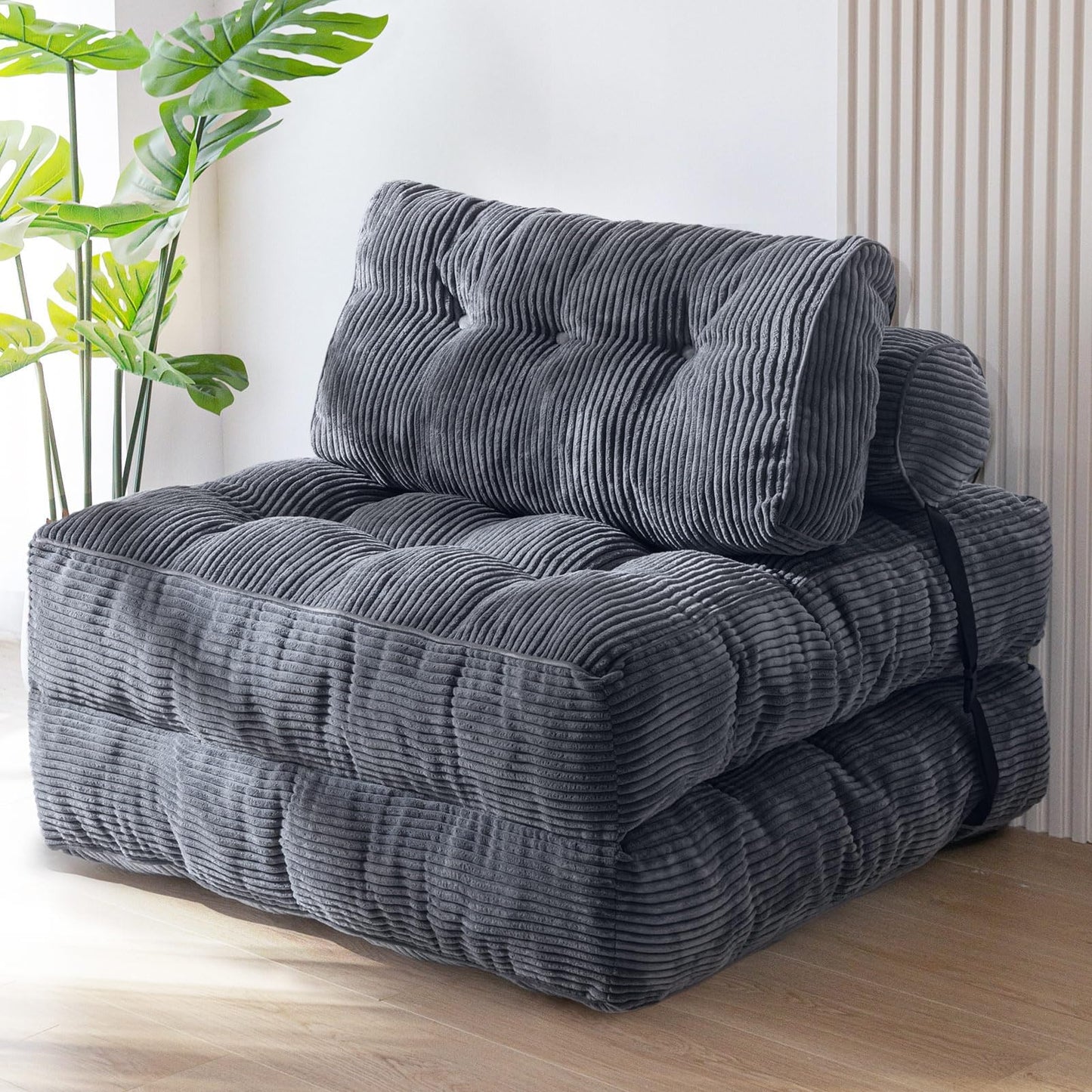 MAXYOYO Folding Sofa Bed, Convertible Chair with Pillow Foldable Couch with Back Support, Portable Fold Out Chair Bed Comfy Floor Sofa Lounge for Living Room Bedroom, Dark Grey, Single