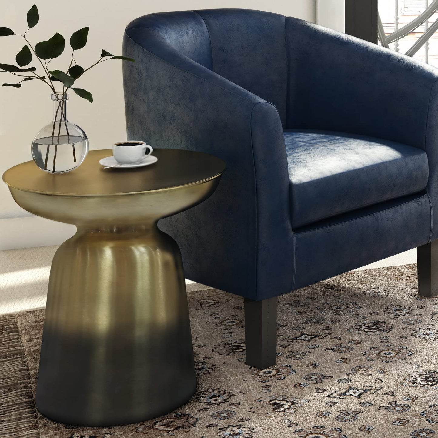 SIMPLIHOME Toby Metal Table - 17" Wide x 18" High Solid Iron Drum Accent Table in Gold and Black Ombre, Industrial Side or End Table for Living Room or Entryway with Sculptural Design, Assembled