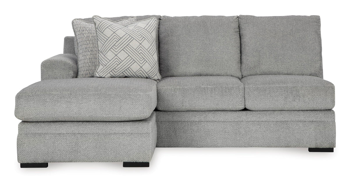 Signature Design by Ashley Casselbury Casual Right-Arm Facing 2-Piece Sectional with Chaise, Loose Seat Cushions and 4 Throw Pillows, Light Gray