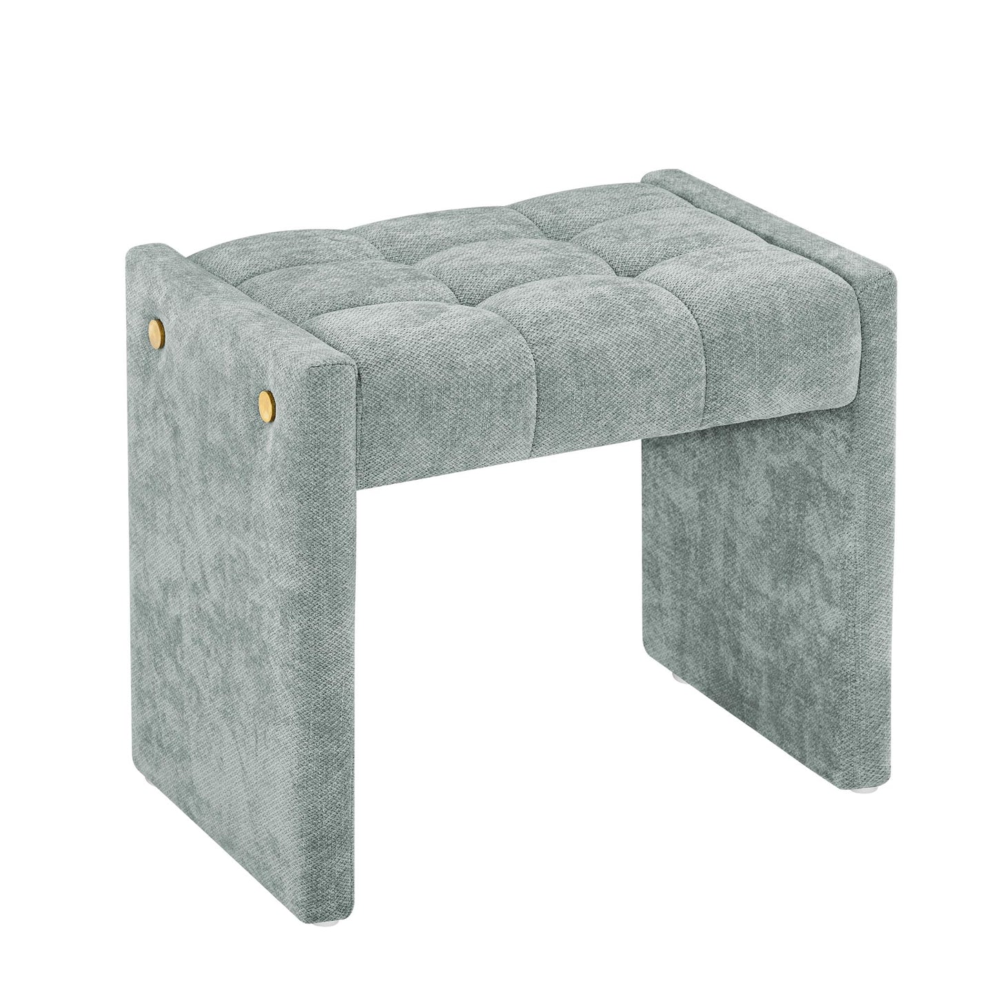 LUE BONA Modern Grid Tufted Vanity Bench Stool, 4.33'' Thick Chenille Upholstered Ottoman Footstool for Makeup Room, Bedroom & Living Room, 200lbs Capacity, Smoky Blue